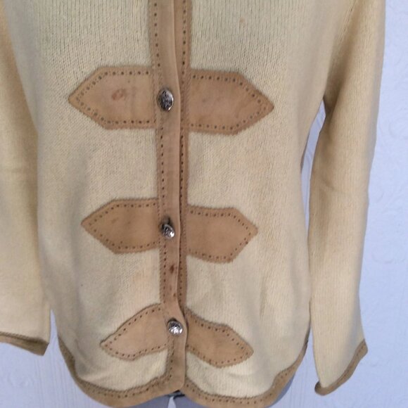 Saks fifth avenue 60s cashmere and suede cardigan - not perfect - Picture 2 of 5